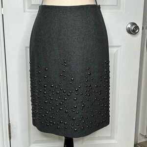 CARLISLE New York Wool Blend Black/Grey Studded Pencil Lined Skirt Women's Sz 0